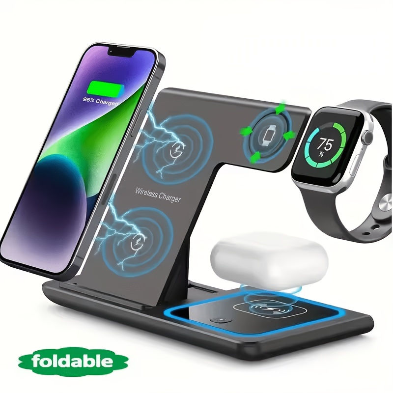 Smartwatch Apple Watch - 3-in-1ワイヤレス充電スタンド、折りたたみ式急速充電ベース、iPhone、Apple Watch、AirPodsに適しています。