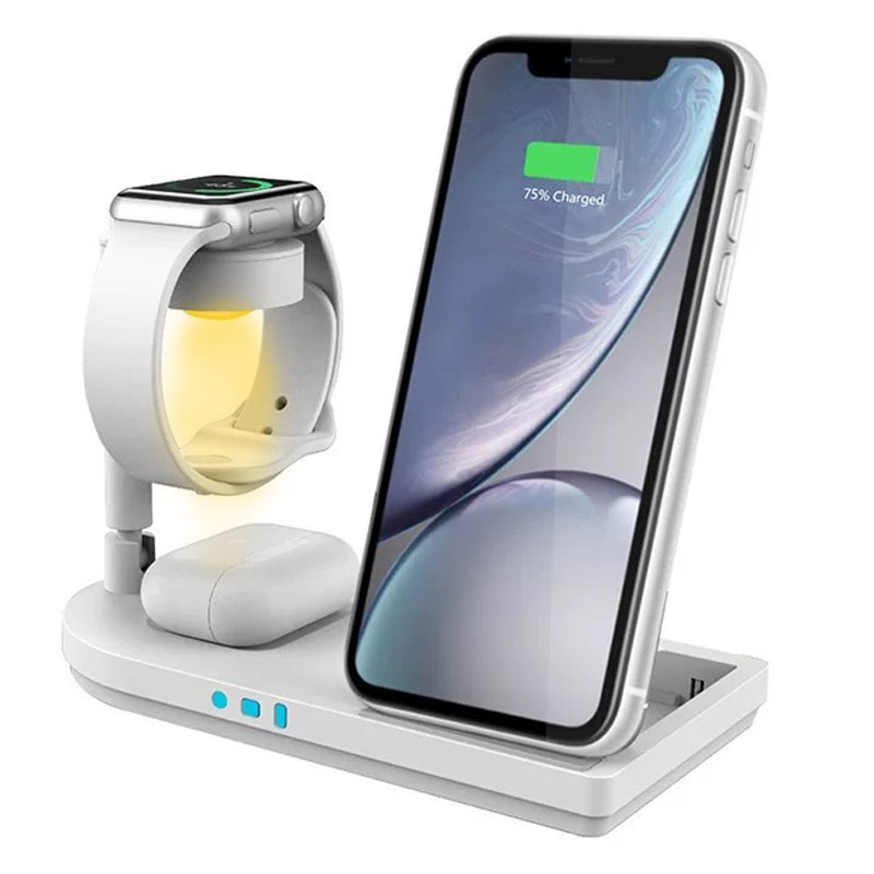 Smartwatch Apple Watch - 折りたたみ式3-in-1ワイヤレス充電スタンド（LEDナイトライト付き）iPhone 17〜12、Apple Watch、AirPods Pro、Samsung Galaxy Watch、Buds対応