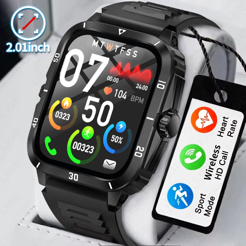 Smartwatch Latest Watches For Men - 2.01 画面スマートウォッチ Bluetooth 通話ヘルスモニタースポーツフィットネス防水音声アシスタント男性スマートウォッチ Android IOS
