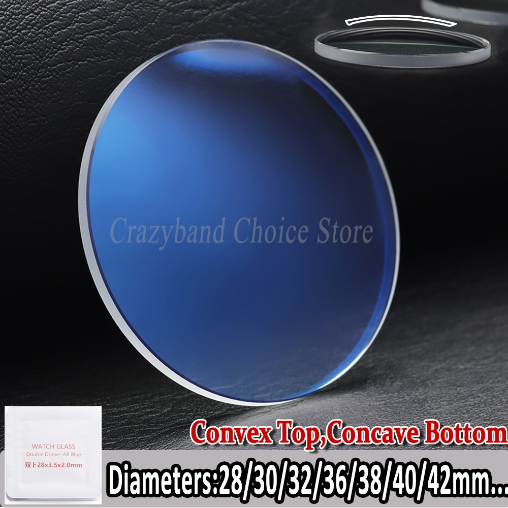Watch Crystal Replacement - 時計ガラスサファイア交換用ダブルドームARブルー1.5/2.0/2.5mm厚直径28mm-38.5mm透明クリスタル時計メーカー用
