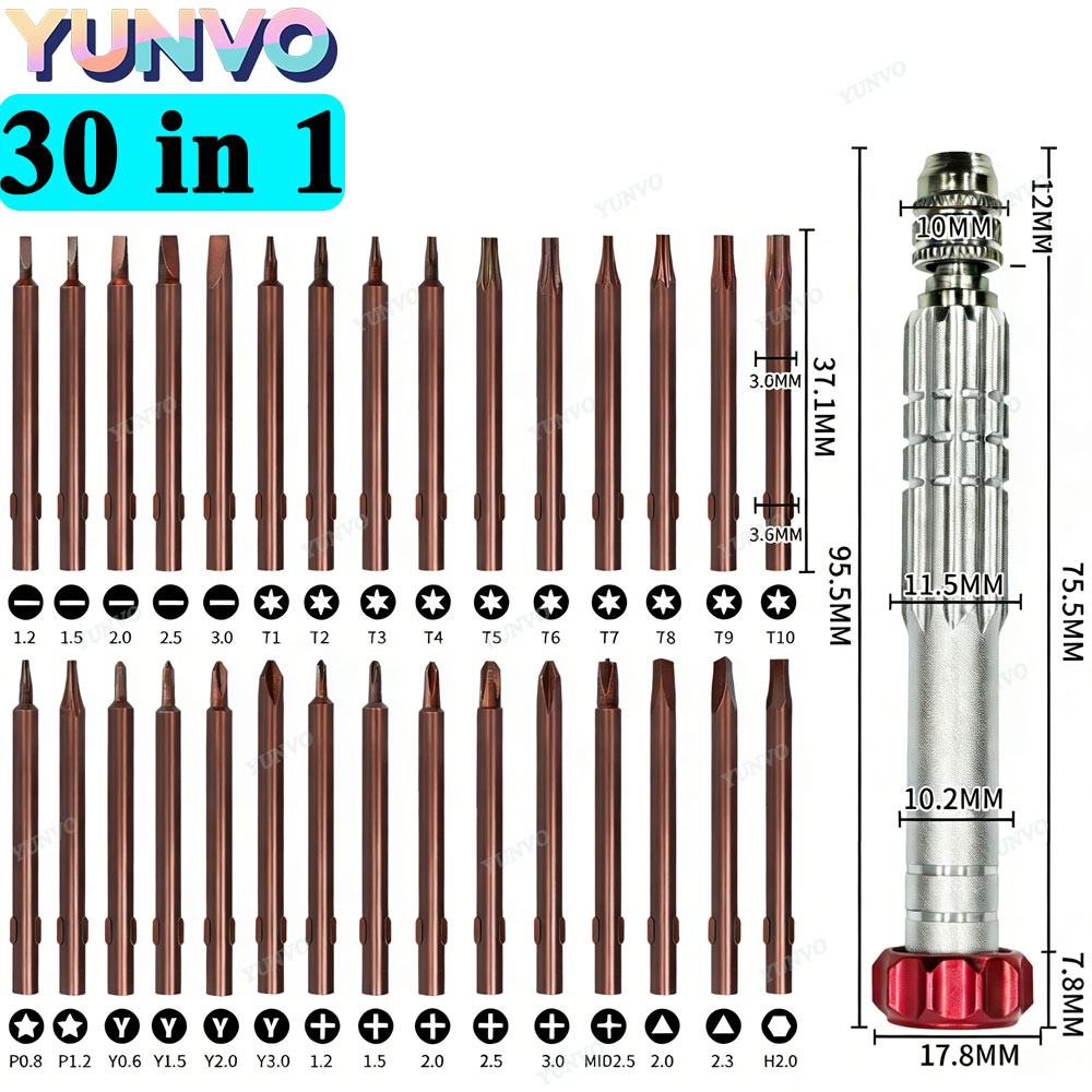 Watch Tool Repair Kit - 30 in 1 磁気精密ドライバーセット、S2スチールビット、iPhone Android用電話時計メガネ修理ツールキット