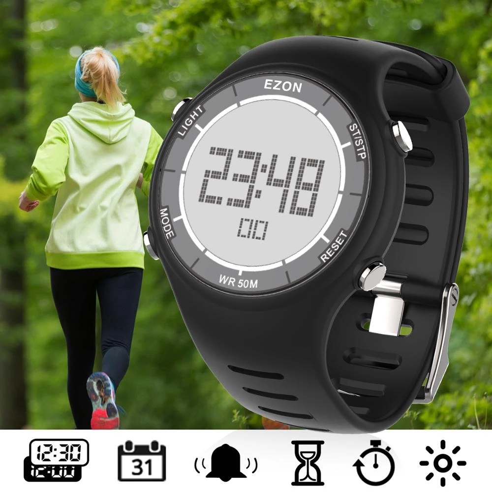 Chronograph Sport Watch - EZON 新ファッション女性デジタルスポーツウォッチ屋外ランニング用目覚まし時計ストップウォッチカウントダウンタイマー防水 50 メートル L008