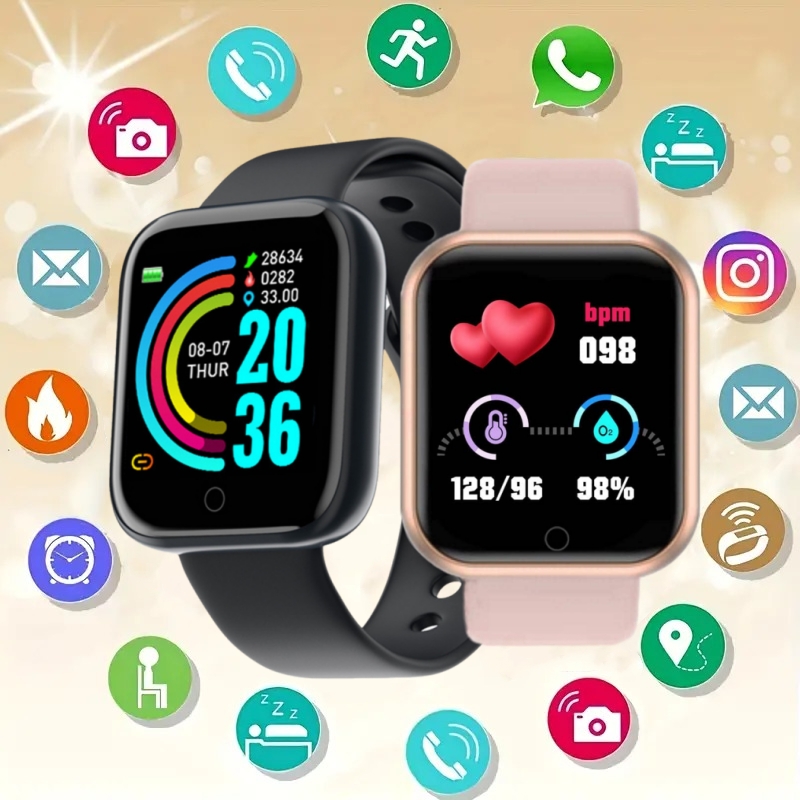 Smartwatch Digital Watches For Women - 男性と女性のためのスマートウォッチ、音楽制御付きスマートウォッチ、メッセージリマインダー、時計アラーム、フィットネストラッカー、カロリー距離、子供のための時計、y68 d20