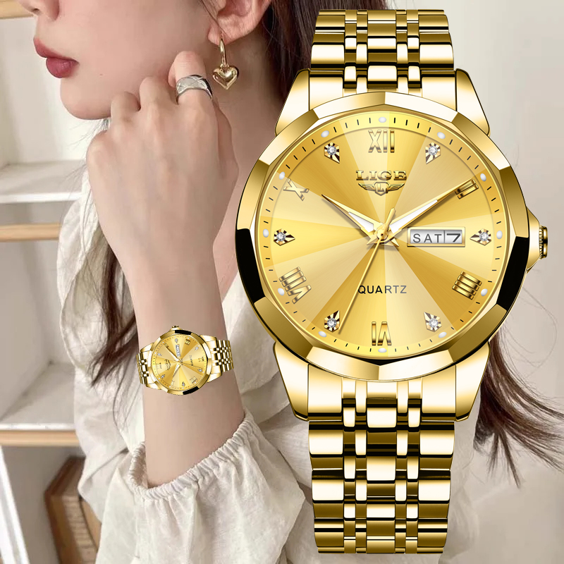 Chronograph Sport Watch - Lige-女性用防水クォーツ時計,フルスチール,ミリタリー,クロノグラフ,スポーツ,デート,ファッションブランド,ラグジュアリー