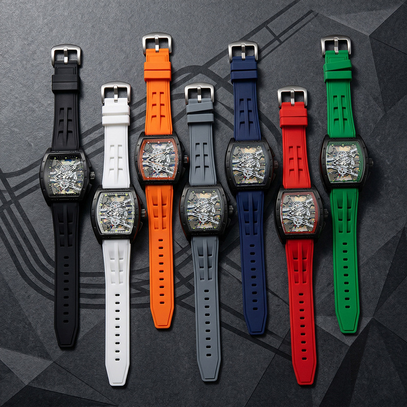 Smartwatch Watches Gift For Boys - トレンディなメンズクォーツ腕時計、シリコンストラップ、男性用ビジネス腕時計、ワイン樽型中空デザイン、カラフルな発光、ファッショナブルなボーイズギフト