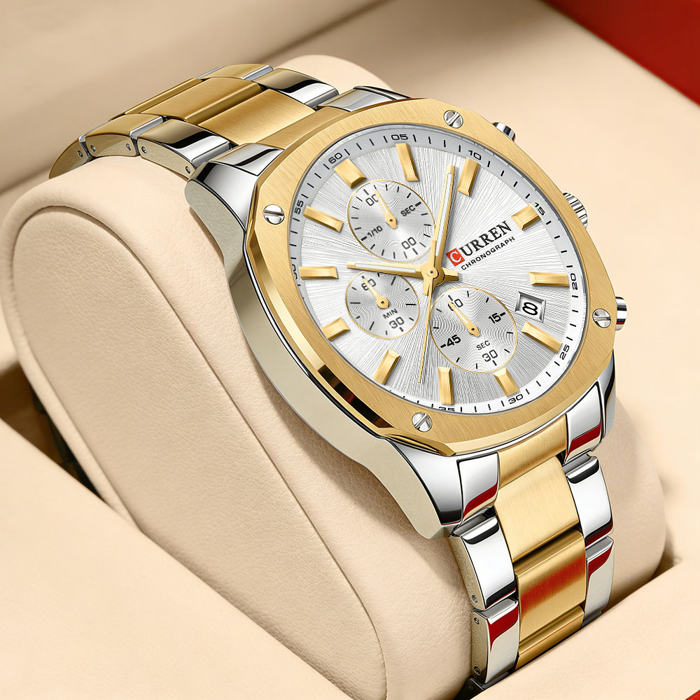 Chronograph Sport Watch - CURREN モダンメンズ 42mm スポーツウォッチ - ステンレススチールバンド