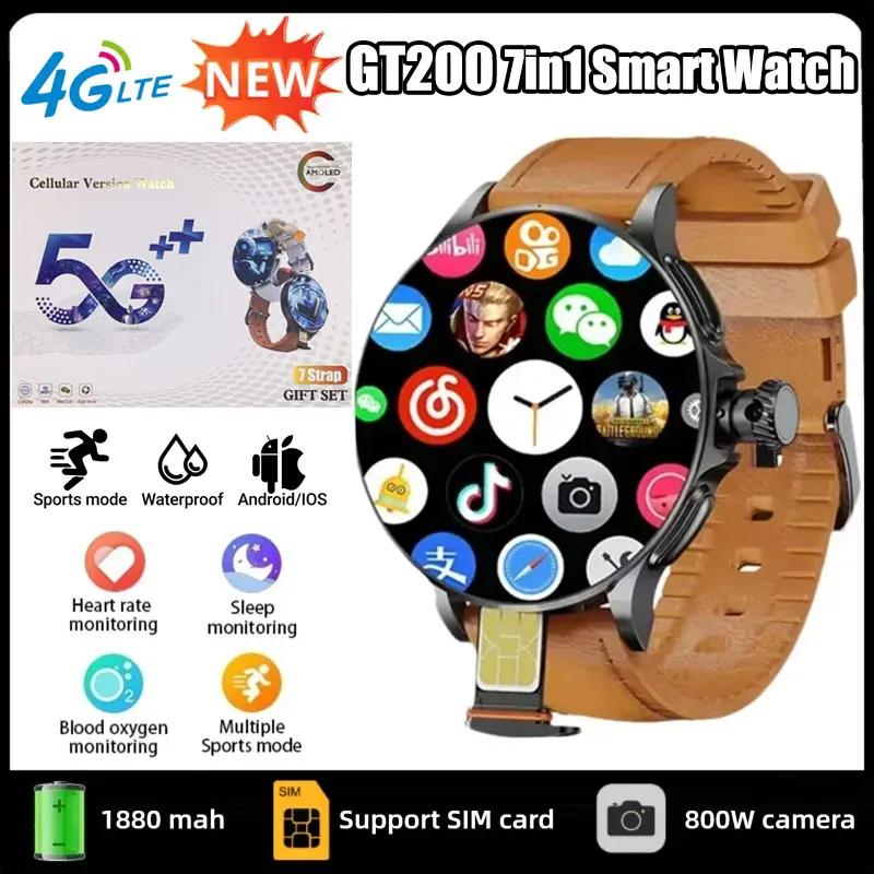 Smartwatch Watches For Women With Gps - GT200 5G スマートウォッチ。1.95インチAMOLEDディスプレイ、256GBストレージ、190度回転可能なカメラ、GPS、Wi-Fi、Android OSを搭載。男性、女性、ビジネスシーンに最適。