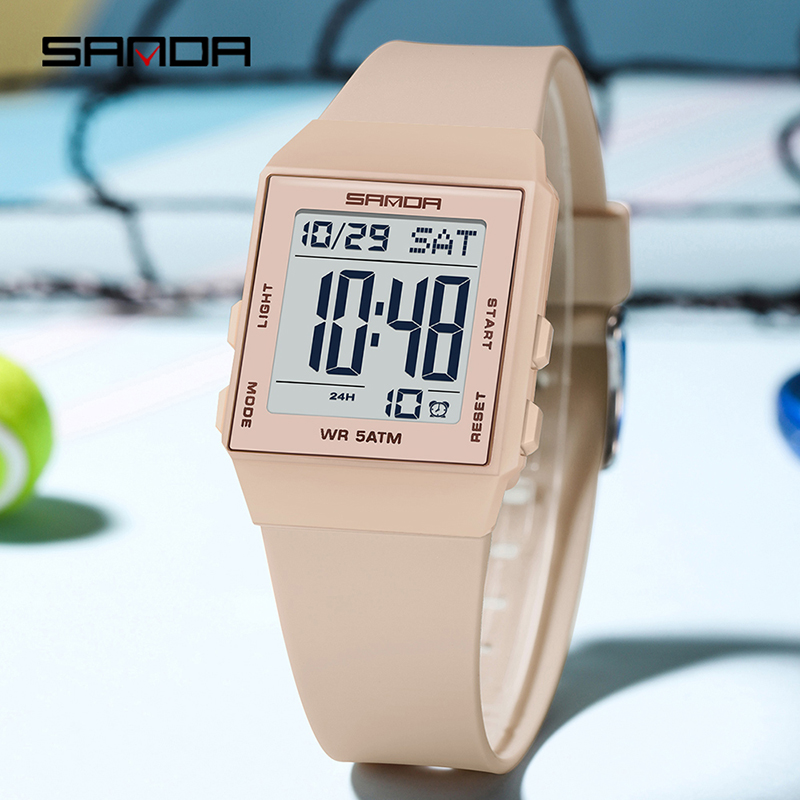 Chronograph Sport Watch - SANDA 6363 多機能ファッションデジタル腕時計（女性用）。夜光表示、クロノグラフ、カレンダー機能を搭載。スポーツに最適で、5気圧防水。電子時計。