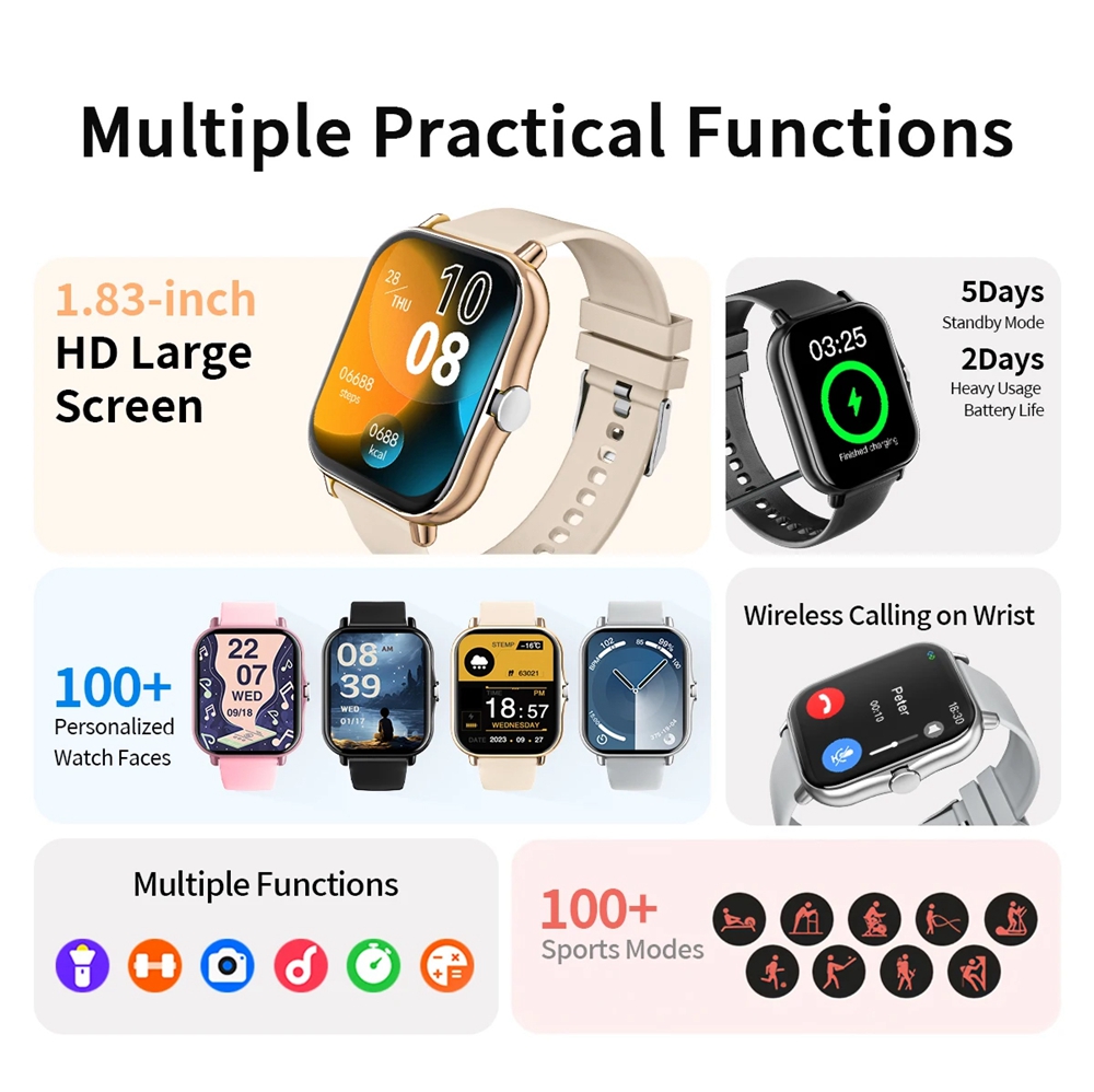 最新アップグレード版ファッションデザイン1.83インチフルス - Smartwatch Latest Watches For Men のレビューと価格