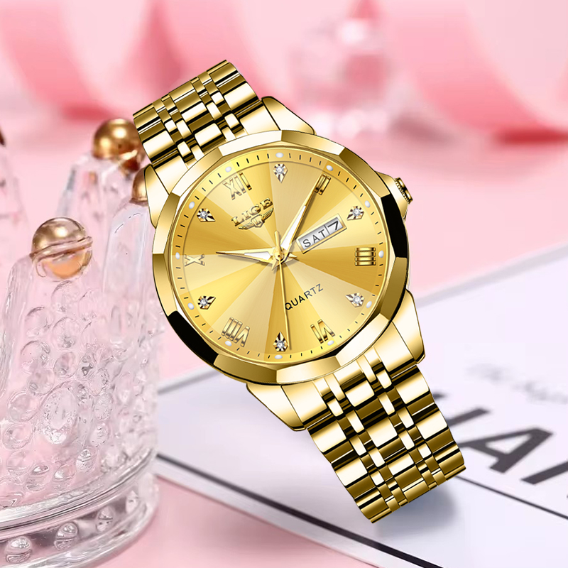 Lige-女性用防水クォーツ時計,フルスチール,ミリタリー, - Chronograph Sport Watch のレビューと価格