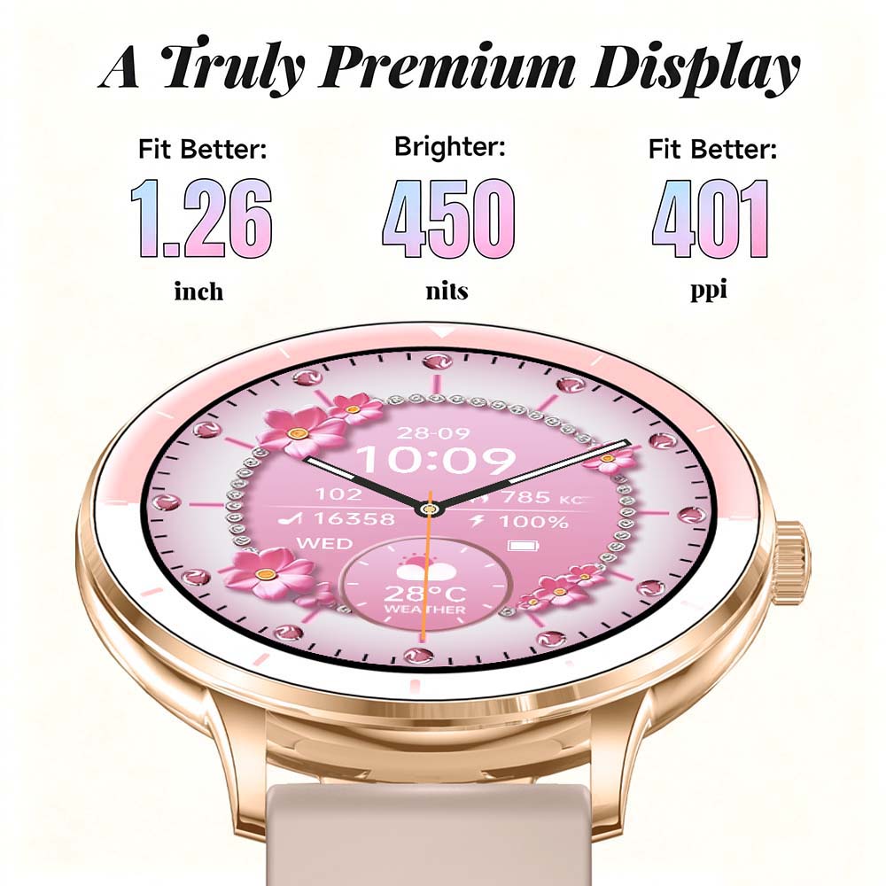 女性用スマートウォッチ 1.26インチHDスクリーン 通話機 - Watches Ladies Smartwatch のレビューと価格
