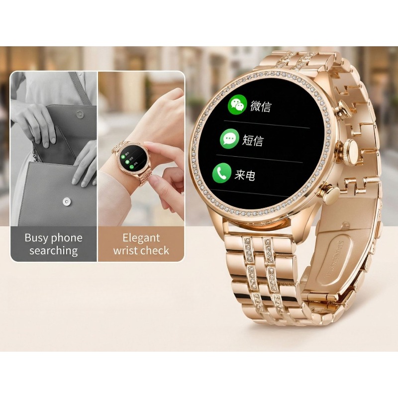GEN9ダイヤモンド装飾レディーススマートウォッチ ローズゴ - Smartwatch Health Watches For Women のレビューと価格