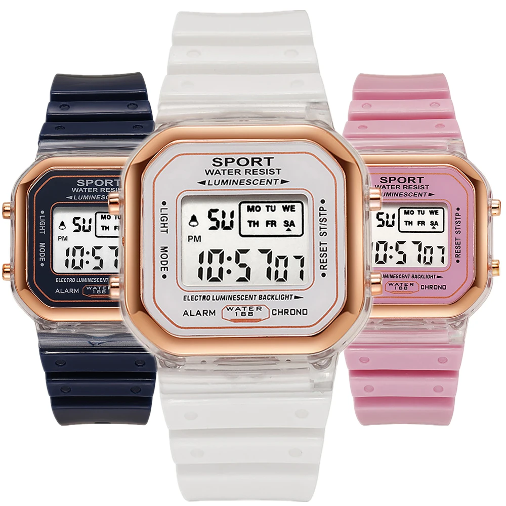 ファッションブランド学生透明電子時計キャンディーマルチカラー - Chronograph Sport Watch のレビューと価格