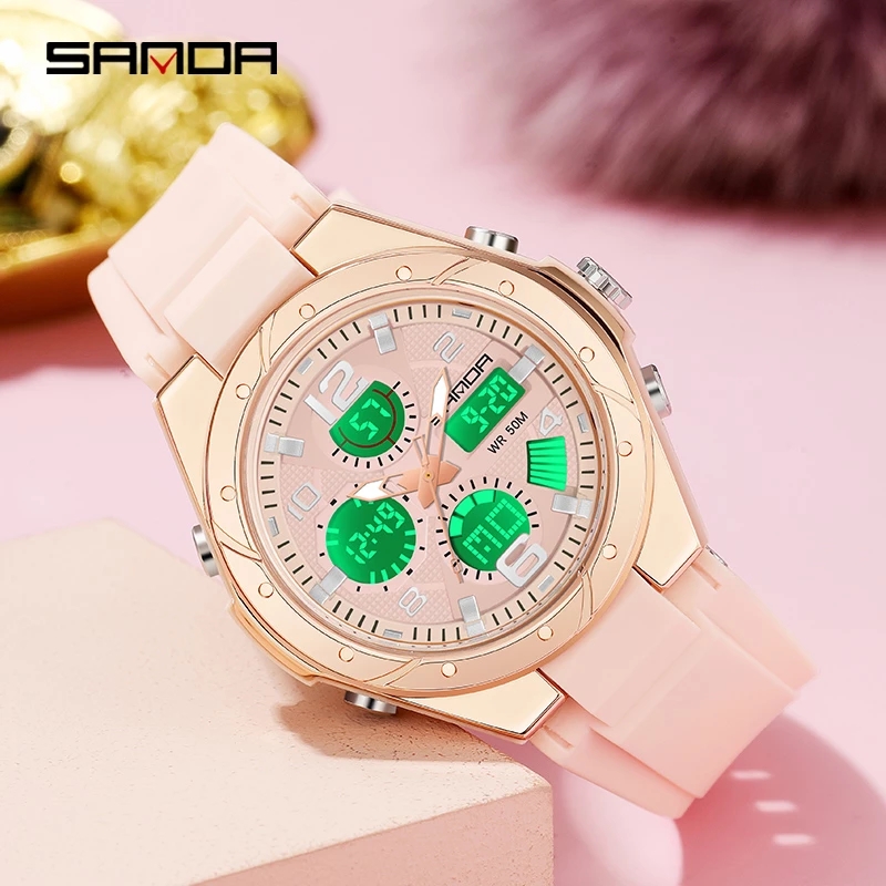 SANDA ピンクの女性用腕時計 アナログ・デジタル ユニセ - Chronograph Sport Watch のレビューと価格