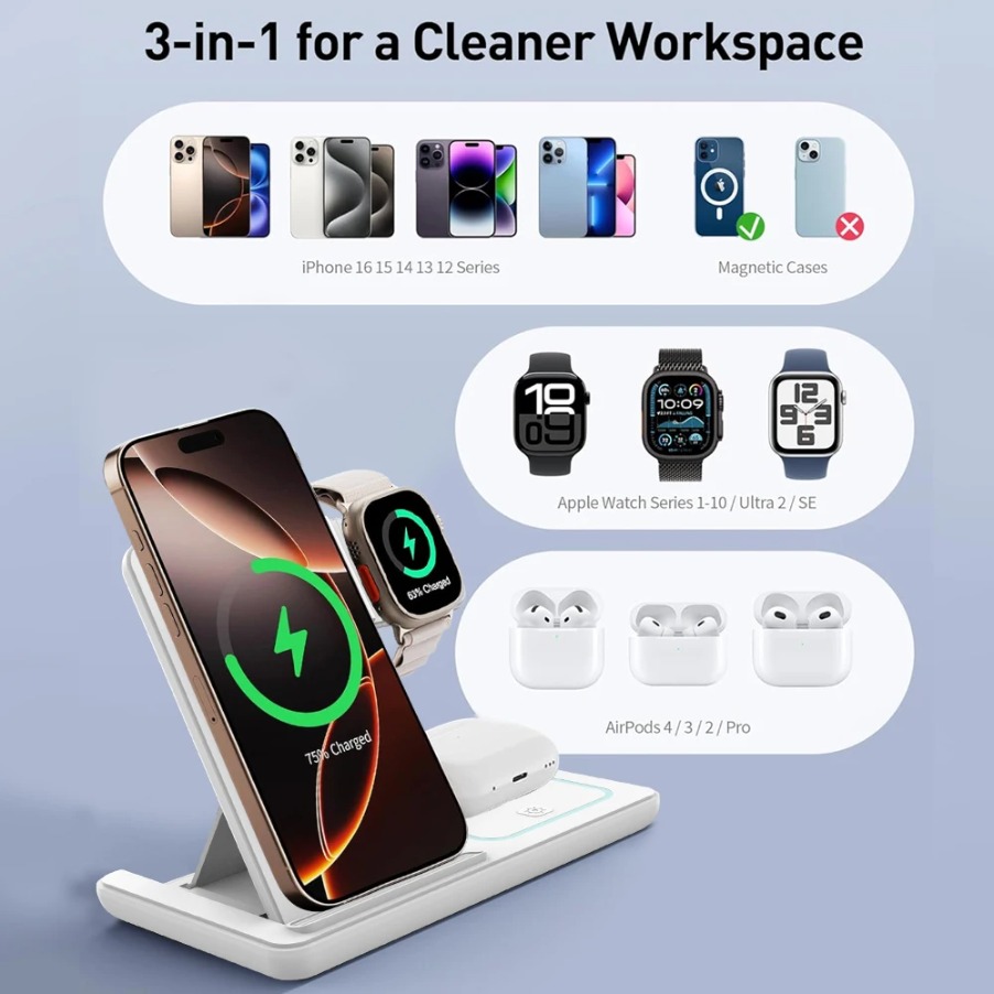 3in1折りたたみ式ナイトLEDライトワイヤレス充電スタンド - Smartwatch Apple Watch のレビューと価格