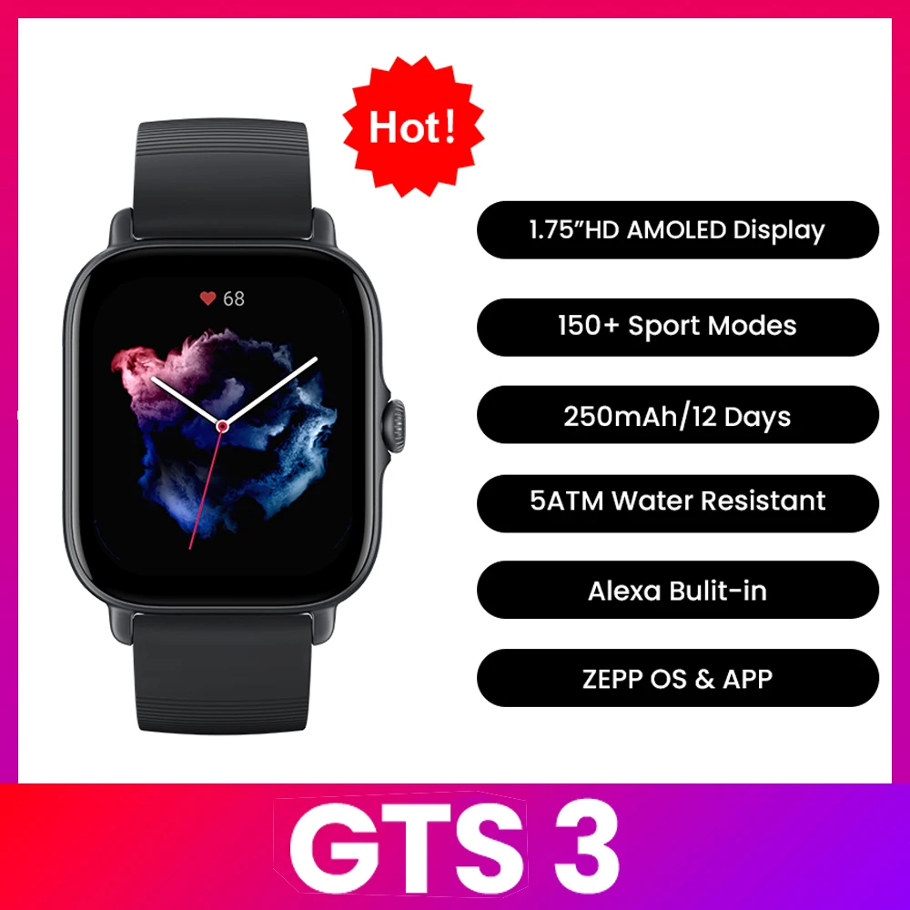 Amazfit GTS 3 スマートウォッチ 5ATM防水  - Smartwatch Timex Watches For Men のレビューと価格